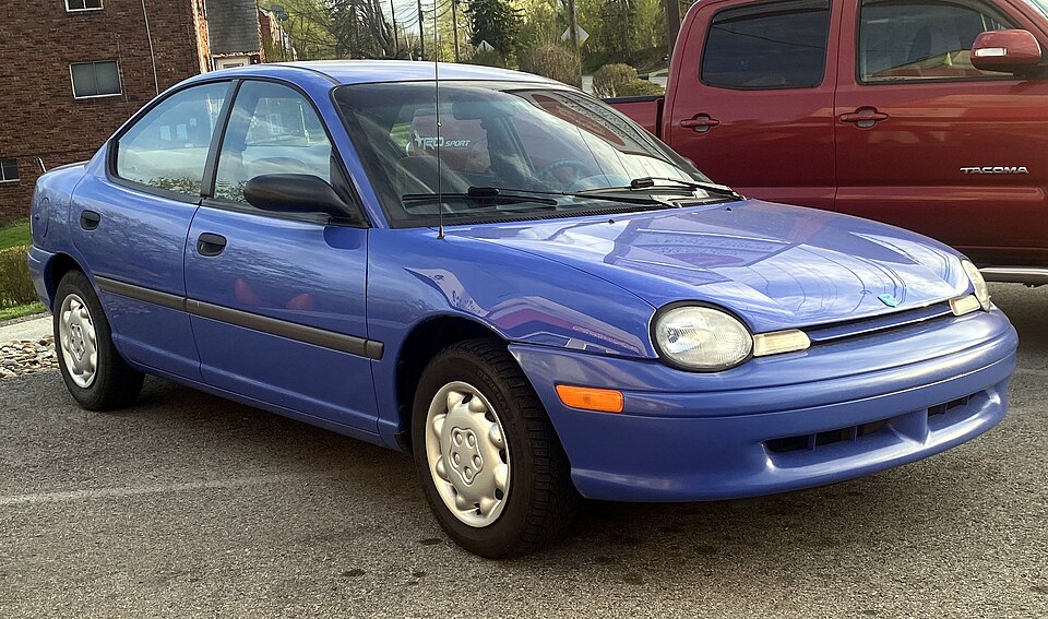1996 Dodge Neon base sedan in Brilliant Blue, front right, 04-14-2023