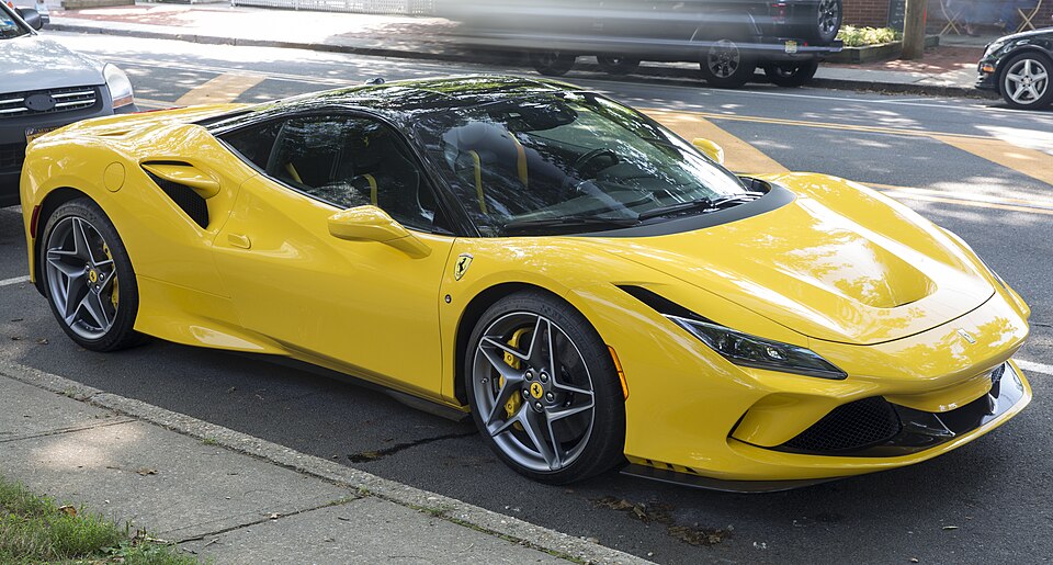 2020 Ferrari F8 Tributo in yellow, front right (Amagansett)