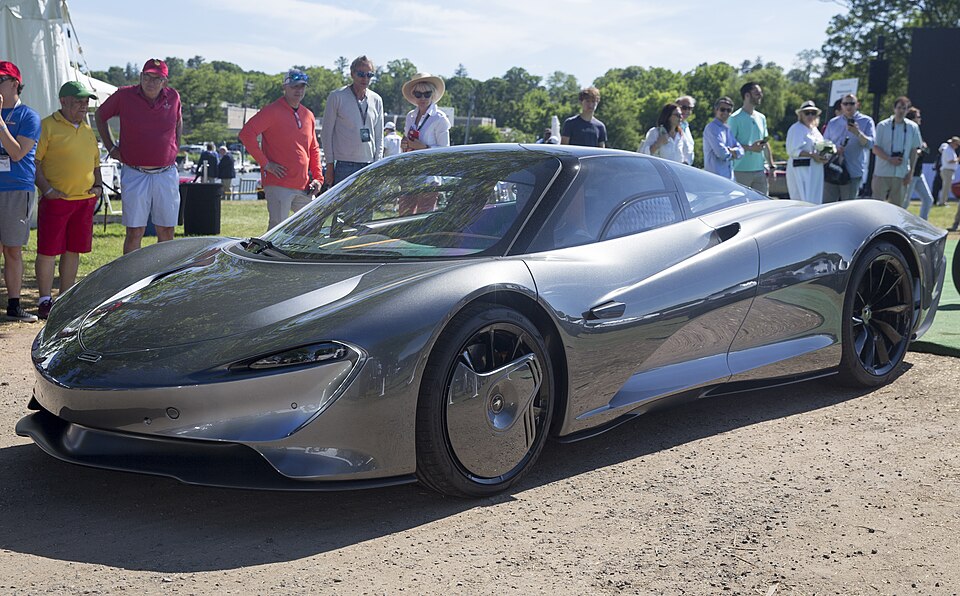 2020 McLaren Speedtail in Kilo Gray, front left (Greenwich 2022)