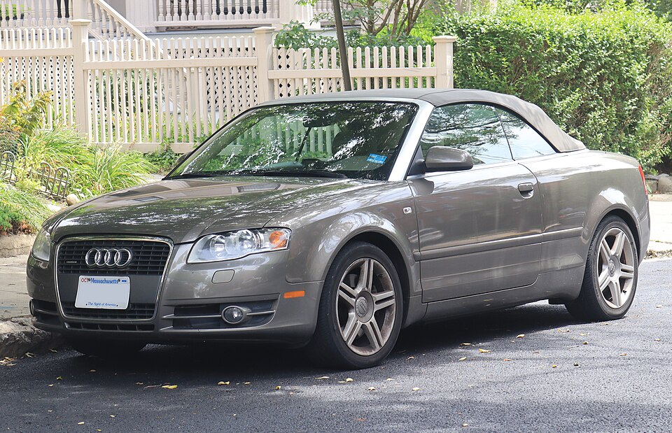 2007 Audi A4 2.0T Cabriolet in Alpaka Beige Metallic, front left, 07-06-2026