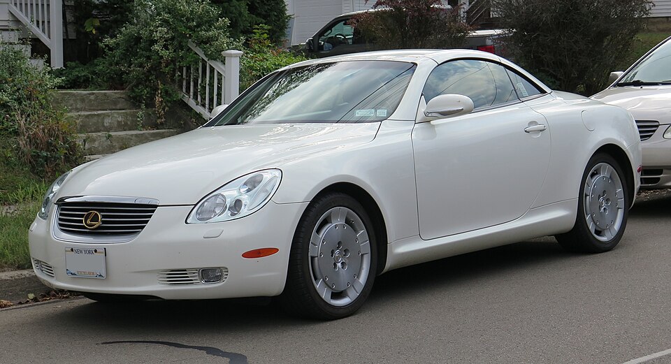 2002 Lexus SC 430 in White Gold Crystal, front left, 10-11-2025, photographed in United States
