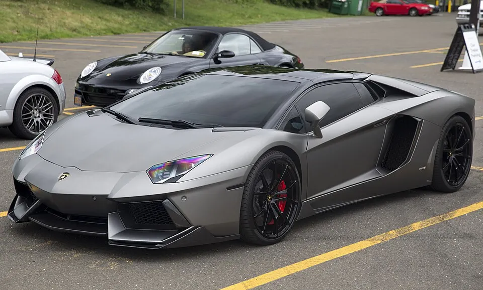 2015 Lamborghini Aventador LP700-4 Roadster in Grigio Titans, front left, photographed in United States