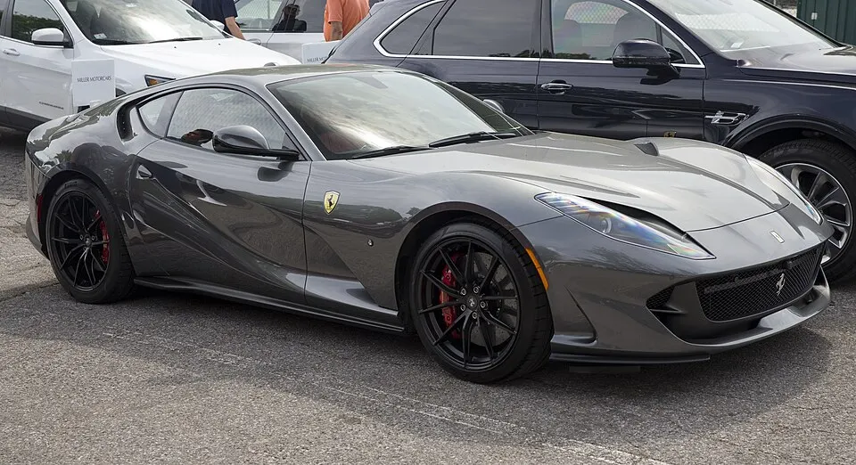 2018 Ferrari 812 Superfast, front right, at Greenwich, photographed in United States