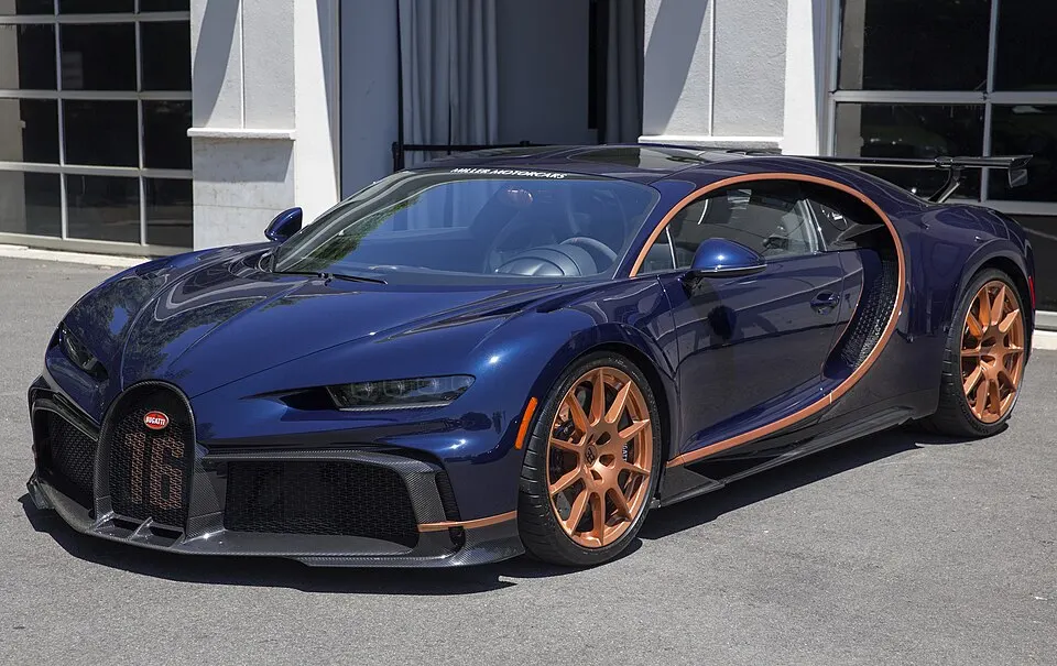 2021 Bugatti Chiron Pur Sport in Atlantic Blue, front left, photographed in United States