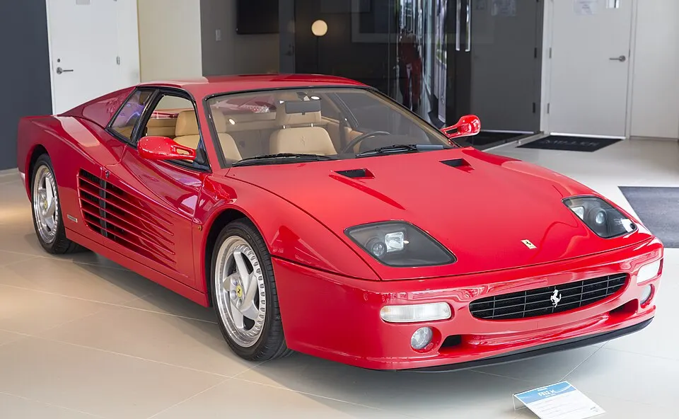 1995 Ferrari F512 M in Rosso Corsa, front right, photographed in United States