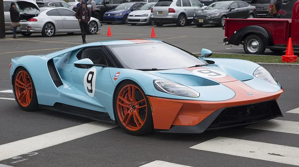 2018 Ford GT in custom Gulf livery at Greenwich 2021, photographed in United States