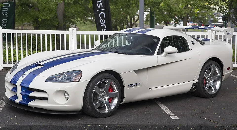 2006 Dodge Viper SRT-10 VOI9 in White and Blue, front left, photographed in United States