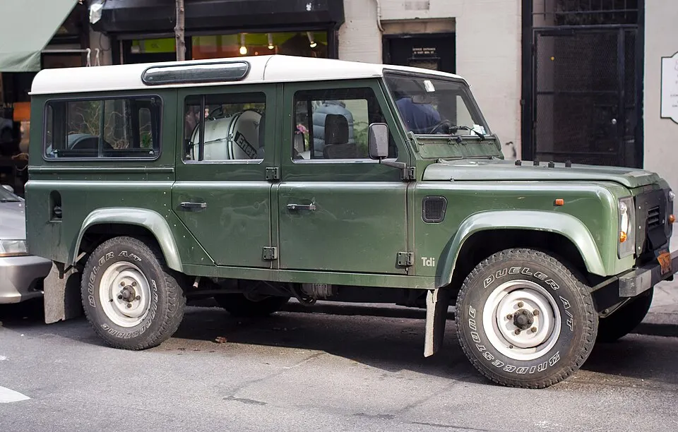 1997 Land Rover Defender bio-diesel, right side, photographed in United States