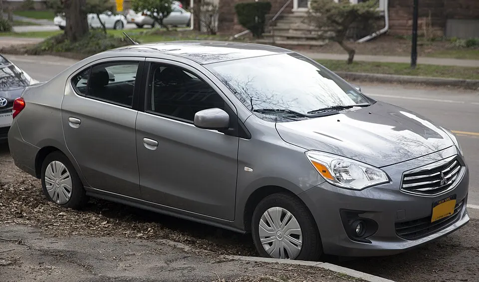 2019 Mitsubishi Mirage G4 ES in Mercury Gray Metallic, front left, photographed in United States
