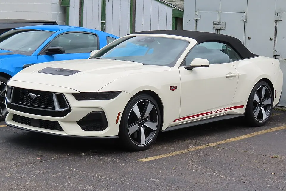 2025 Ford Mustang GT Premium convertible with 60th Anniversary package, front left, 06-15-2025, photographed in United States