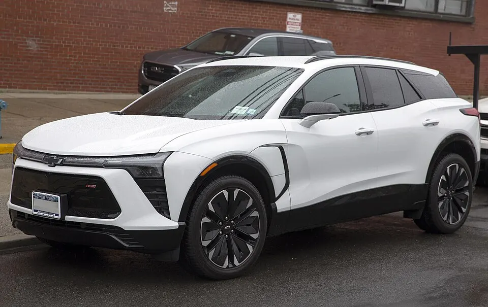 2024 Chevrolet Blazer EV RS in Summit White, front left, photographed in United States