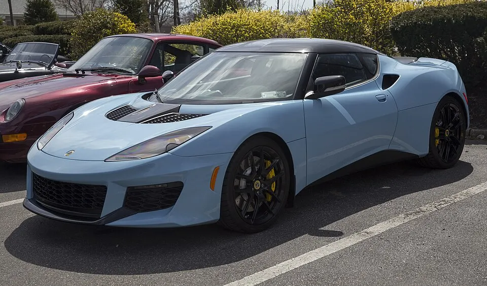 2017 Lotus Evora 400, sky blue, front left, photographed in United States