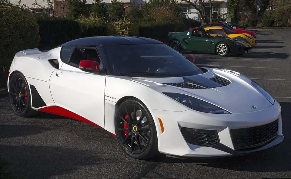 2020 Lotus Evora GT, Monaco White, front right, photographed in United States