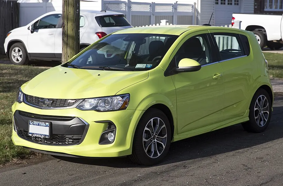 2019 Chevrolet Sonic RS in "Shock", front left, photographed in United States