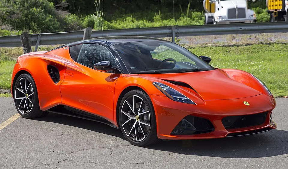 2025 Lotus Emira V6 in Vivid Red, front right, photographed in United States