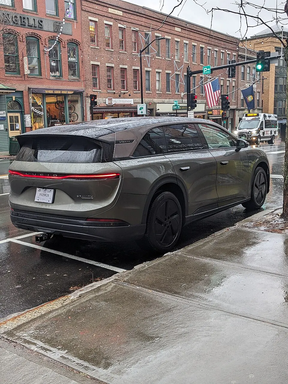 2026 Lucid Gravity Main Street downtown Brattleboro VT December 2025, photographed in United States