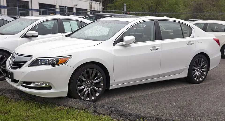 2017 Acura RLX in Bellanova White Pearl, front left, photographed in United States