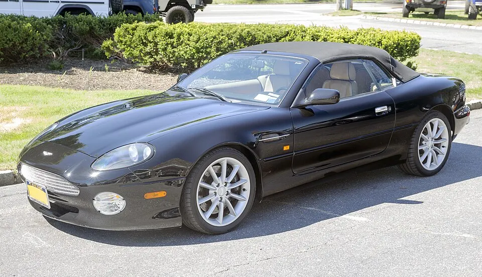 2000 Aston Martin DB7 Vantage Volante in Black, front left, photographed in United States