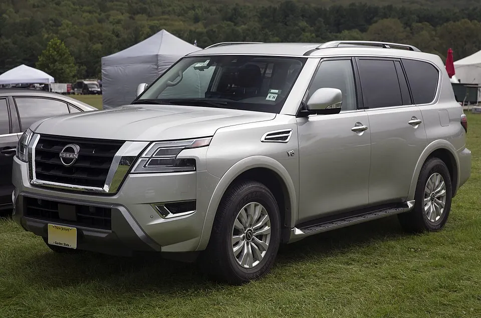 2021 Nissan Armada SV 2WD in Brilliant Silver Metallic, front left, photographed in United States